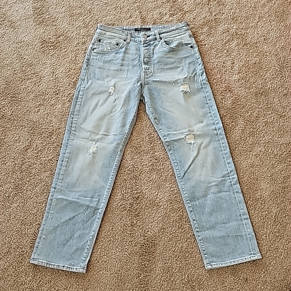Mavi Light Wash Distressed Straight Leg Denim Jeans Size 27